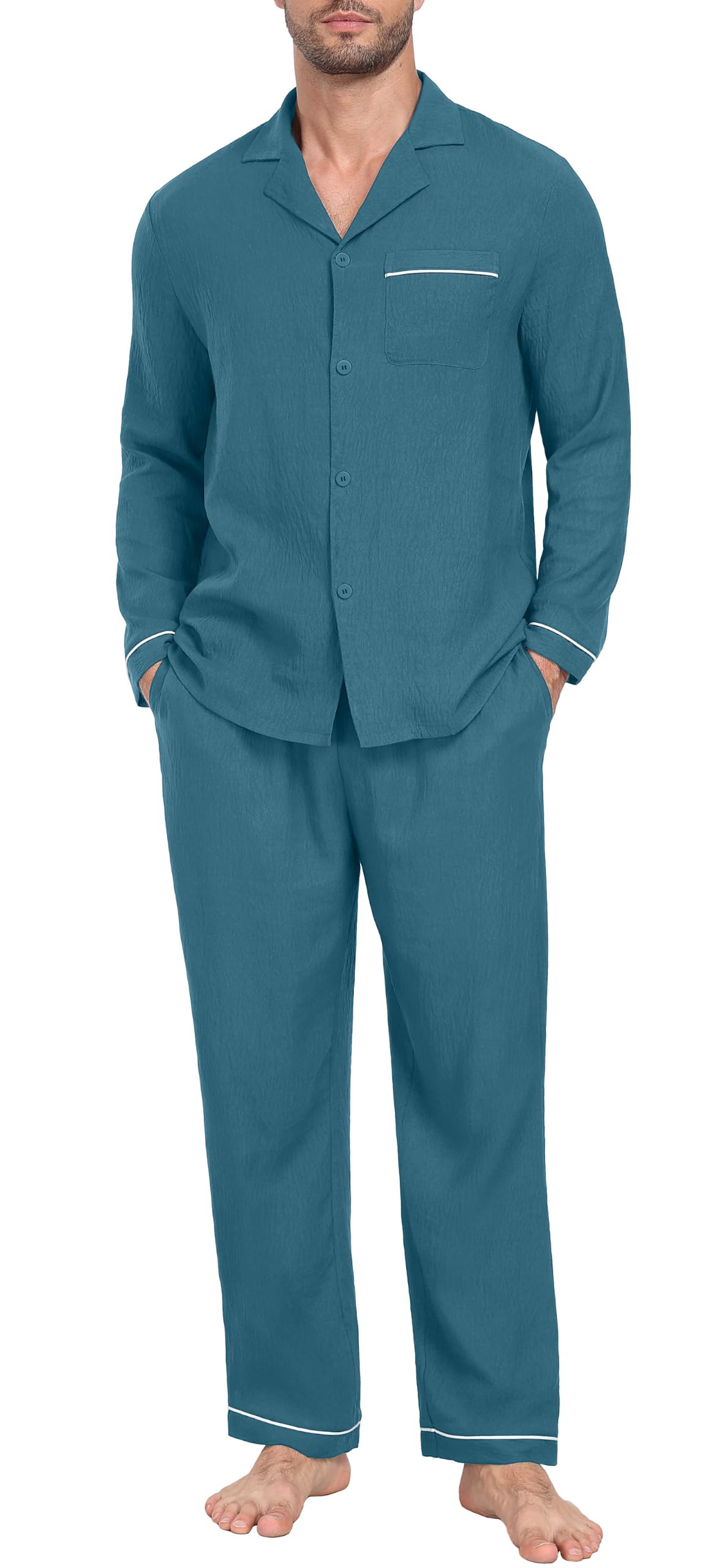 PrinStory Men's Pajamas Set Long Sleeve Button Down Sleepwear Pjs S-2XL