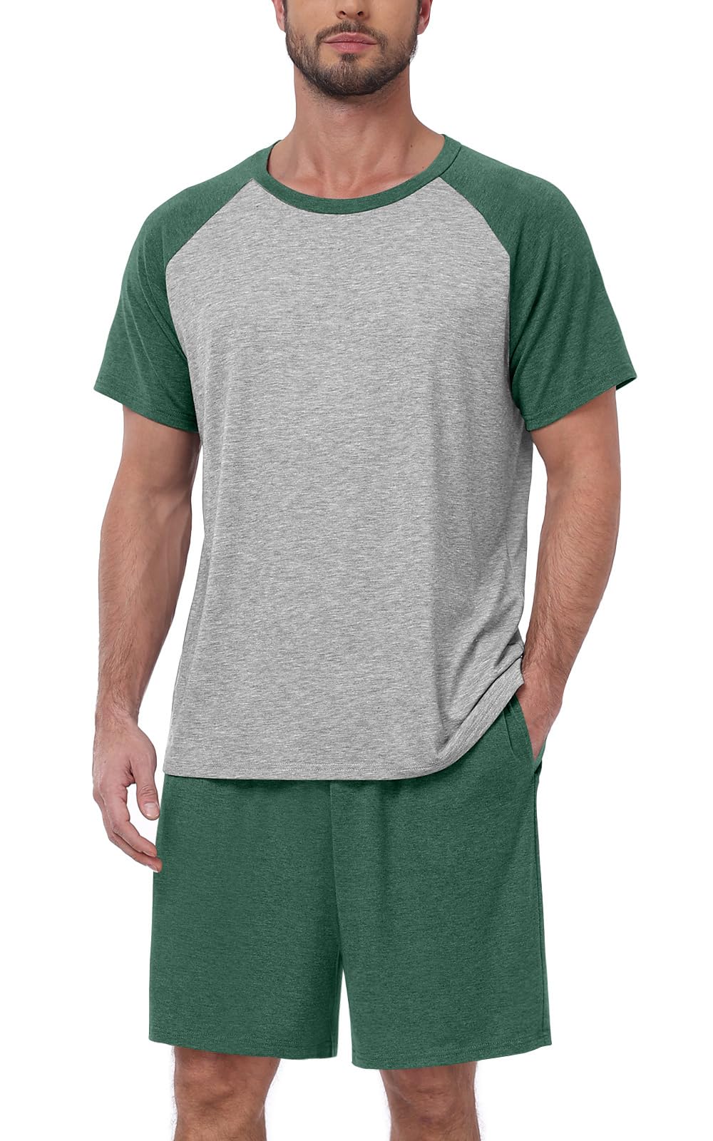 MLXSJ Mens Pajama Set Summer Pjs Sleepwear Soft Sleep Set With Pocket S-3XL