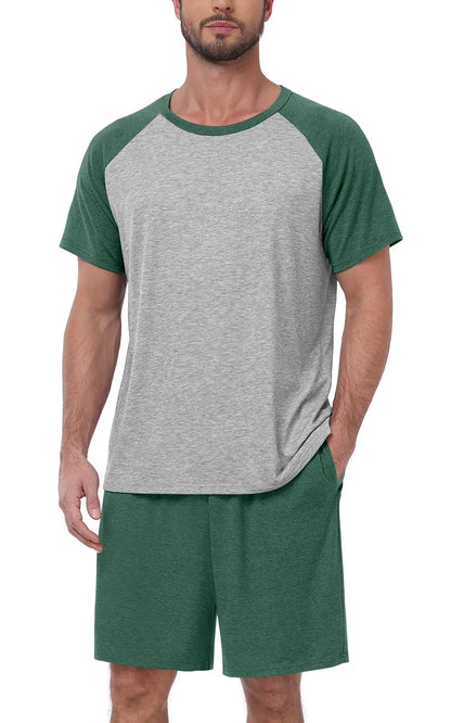 MLXSJ Mens Pajama Set Summer Pjs Sleepwear Soft Sleep Set With Pocket S-3XL