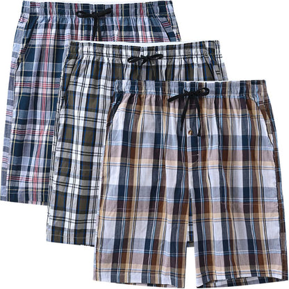 MoFiz 3pack Mens Pajama Short Bottom Sleep Lounge Cotton Plaid