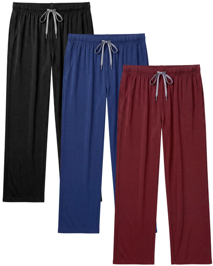 3 Pack Mens Cotton Pajamas Pants Lounge Pjs Bottoms Sleepwear Bottoms Soft Pants with Pockets Drawstring