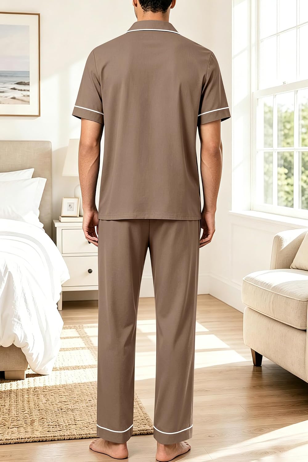 SWOMOG 100% Cotton Men Pajamas Set Button Down Short Sleeve Sleepwear Loungewear Pjs Set with Pockets