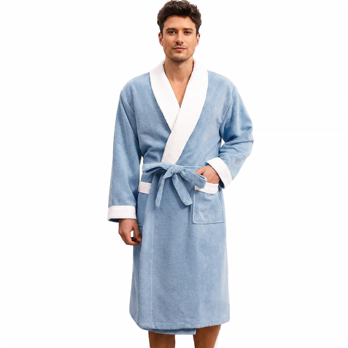 Men's Towel Robe with Shawl Collar Bathrobe, Absorbent Terry Cloth Robe for Men with Pockets, Quick-Dry Home Spa