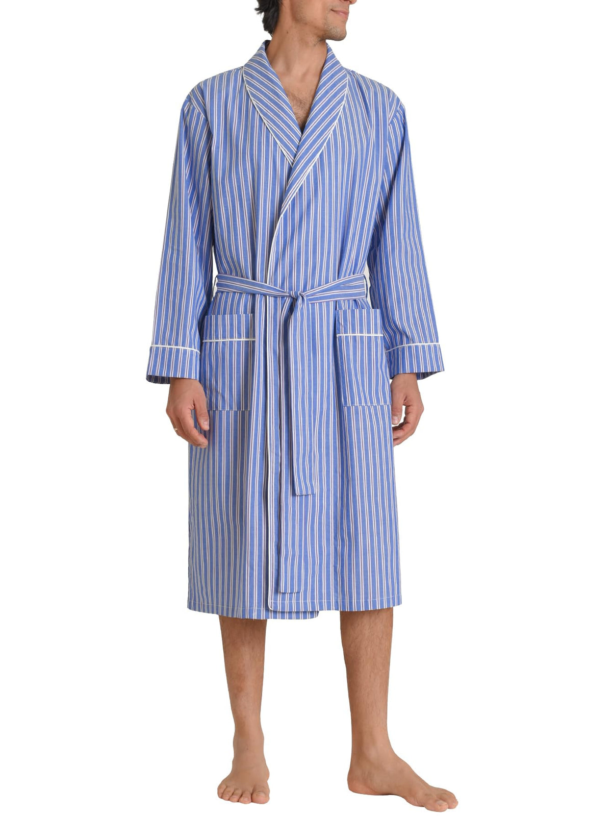 Latuza Men's Woven Cotton Robe Long Sleeves Bathrobe