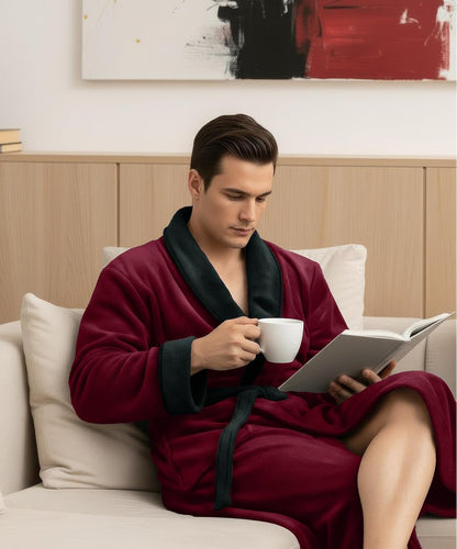 Luxury Ultra Soft Mens Robe Plush Fleece Long Bathrobe