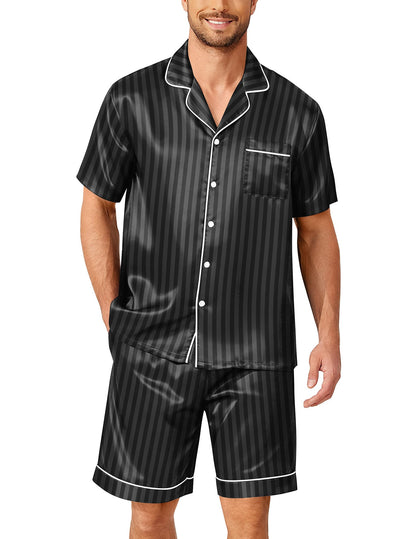 Ekouaer Mens Pajamas Set Silk Satin Pjs Short Sleeve Button Up Lounge Sets