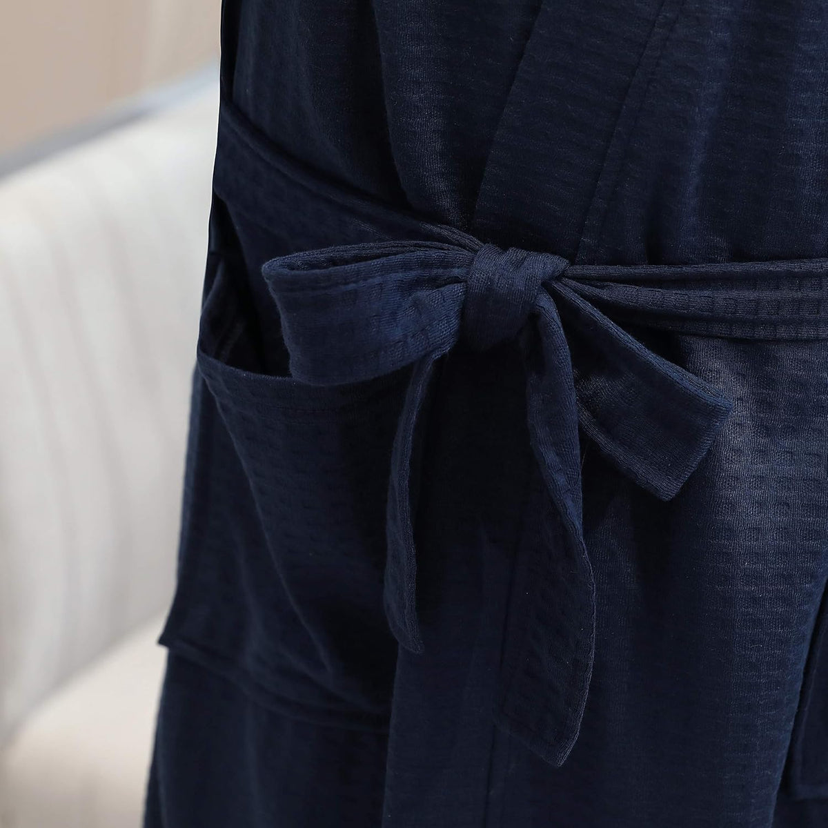 Rojeam Men's Kimono Waffle Robe Unisex Lightweight Soft Knee Length Spa Bathrobe Sleepwear with Pockets