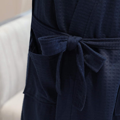 Rojeam Men's Kimono Waffle Robe Unisex Lightweight Soft Knee Length Spa Bathrobe Sleepwear with Pockets