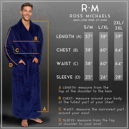 Ross Michaels Mens Robe Big & Tall - Long Plush Shawl Collar Fleece Bathrobe