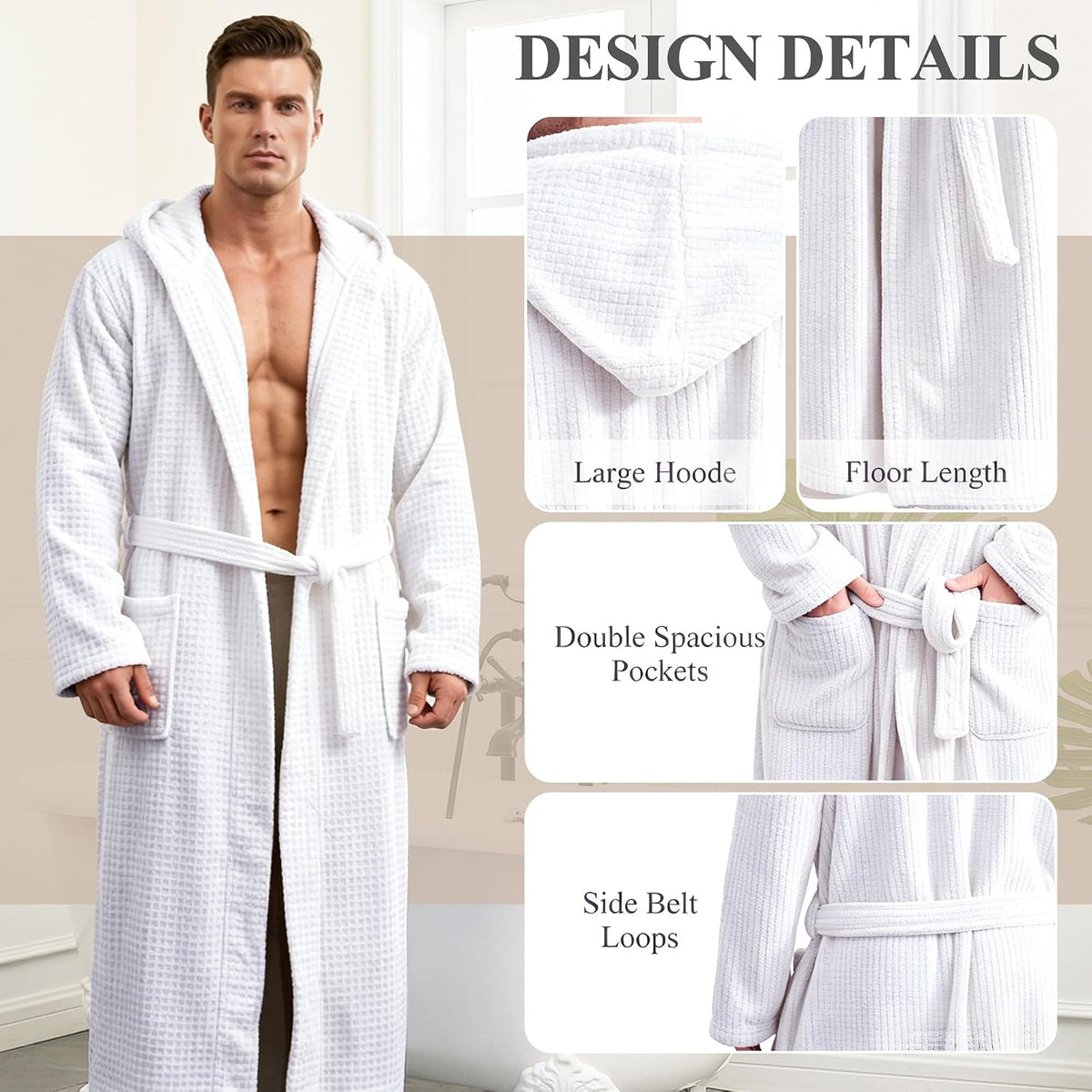 PJGGZ Bathrobes for Men Full Length - Soft Absorbent Long Towel Robes with Hood (Available for Big and Tall)