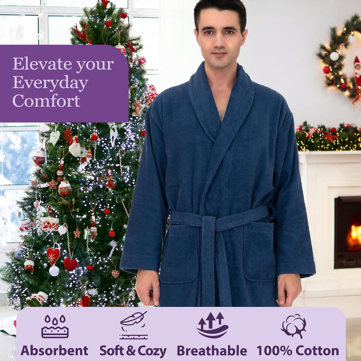 TowelSelections Mens Robe 100% Cotton Terry Cloth Towel Bathrobe Luxury Soft Shawl Bath Robe for Men
