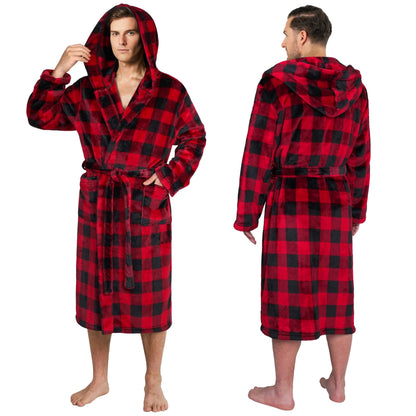 PAVILIA Men's Hooded Fleece Bathrobe Lightweight Long Robe for Men Shower