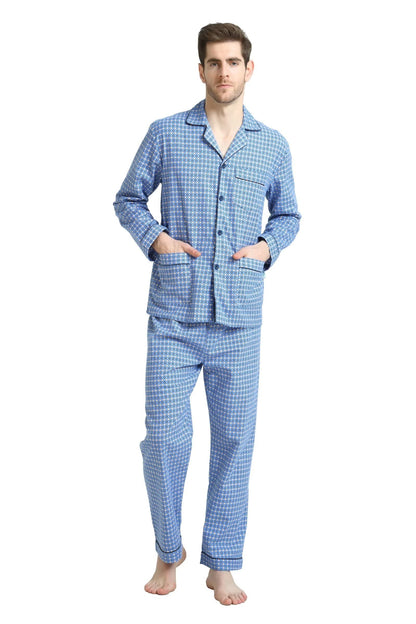 GLOBAL Men's Pajamas Sets 100% Cotton Flannel Sleepwear Long-Sleeve top & Bottom