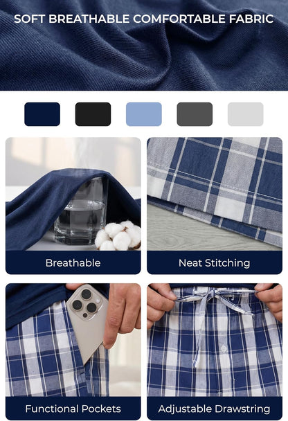 Vulcanodon Mens 100% Cotton Pajamas Set Cozy 2 Piece with Plaid Pants Pjs