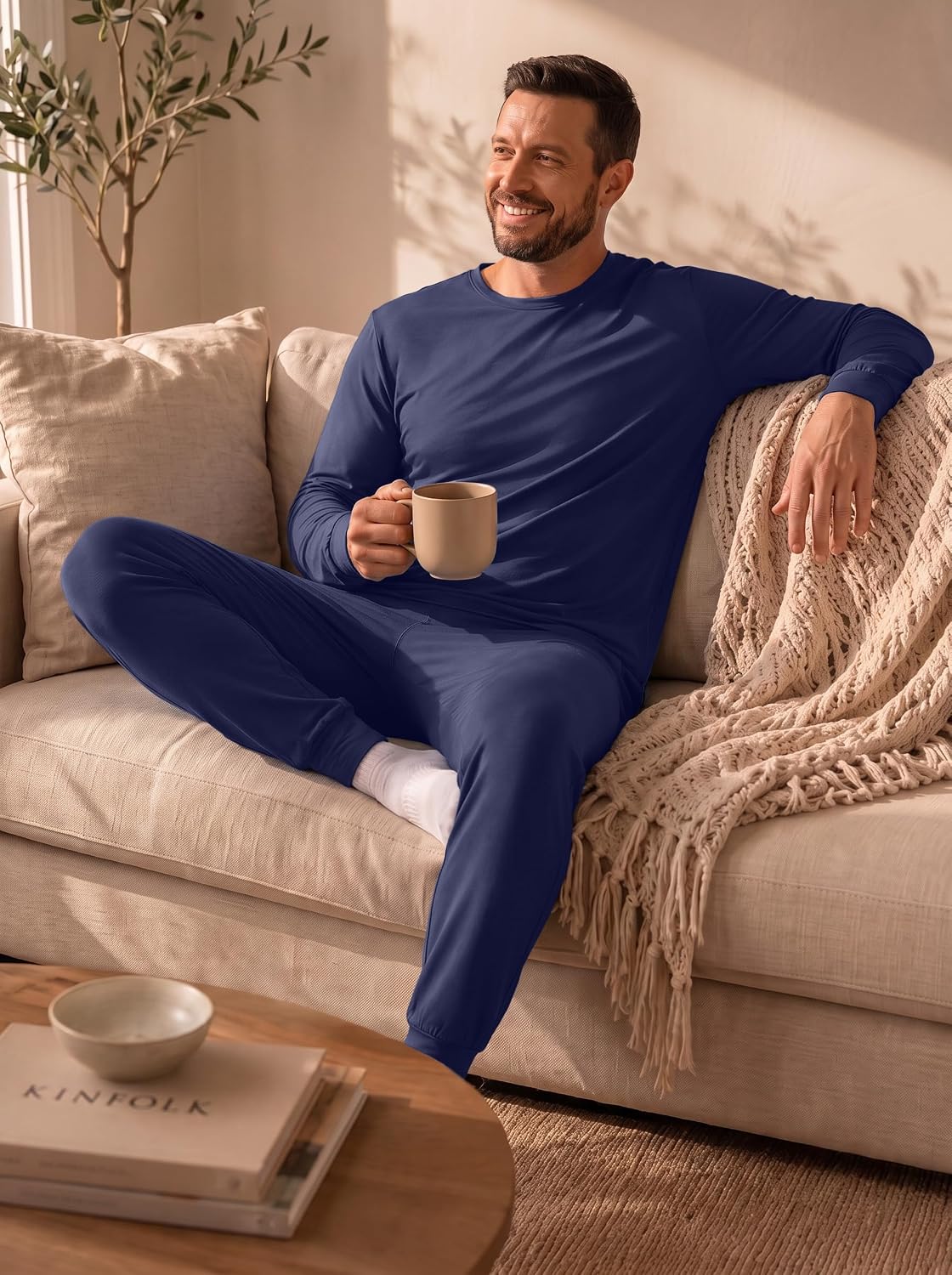 PrinStory Pajamas Set for Men & Women Long Sleeve Soft Sleepwear S-2XL
