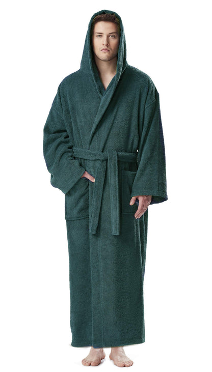 Arus Men's Hooded Classic Bathrobe Turkish Cotton Robe with Full Length Options