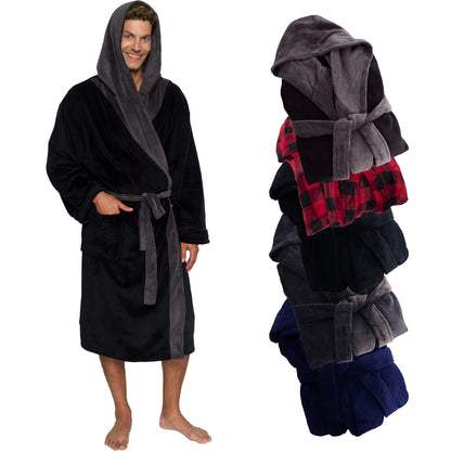 Ross Michaels Mens Robe Hooded Wrap Style - Mid Length Plush Fleece Bathrobe