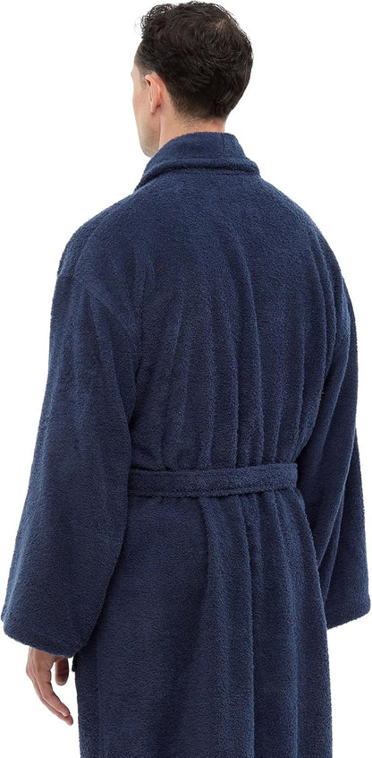 Arus Men's Shawl Collar Robe, Turkish Terry Cotton Bathrobe with Regular and Full Length Options