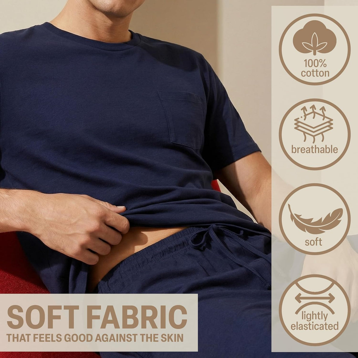 Get Trend Pajama Set for Men Teens, 2 Pc Soft Breathable Pajamas, T Shirt & PJ Shorts with Pockets, Lounge Set, Gifts for Men