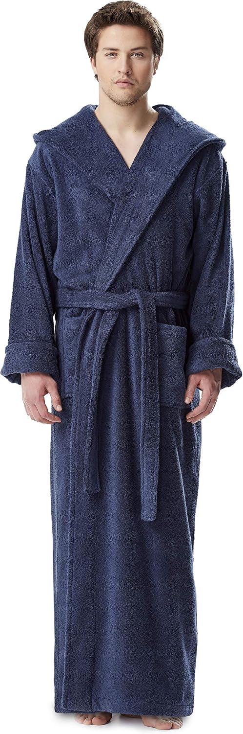 Arus Men's Hood'n Full Ankle Length Hooded Turkish Cotton Bathrobe