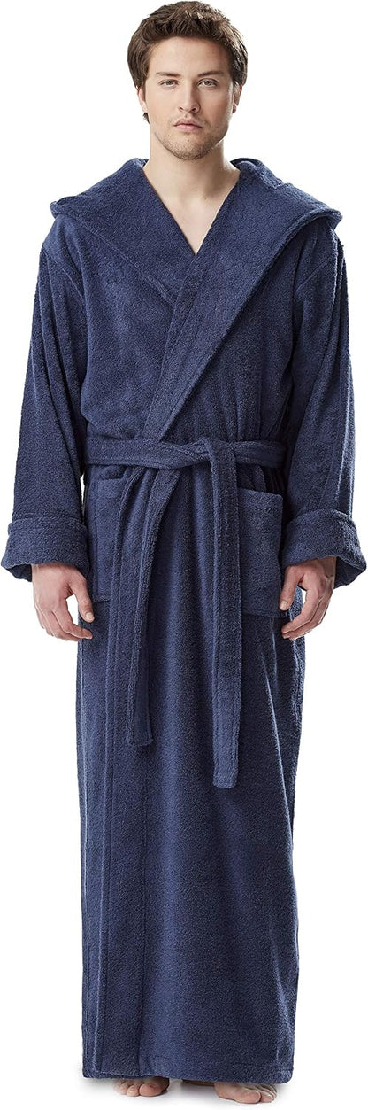 Arus Men's Hood'n Full Ankle Length Hooded Turkish Cotton Bathrobe