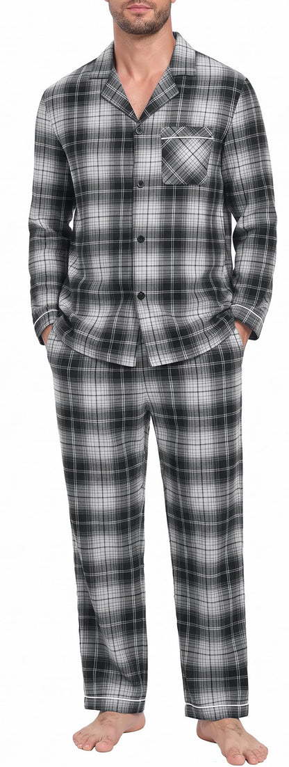 PrinStory Men's Pajamas Set Long Sleeve Button Down Sleepwear Pjs S-2XL