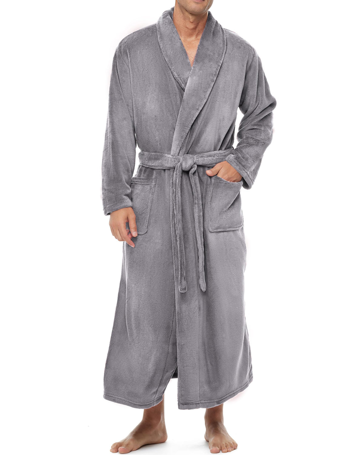 Men's Plush Fleece Robe, Warm Full Length Bathrobe, Big & Tall