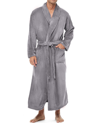 Men's Plush Fleece Robe, Warm Full Length Bathrobe, Big & Tall