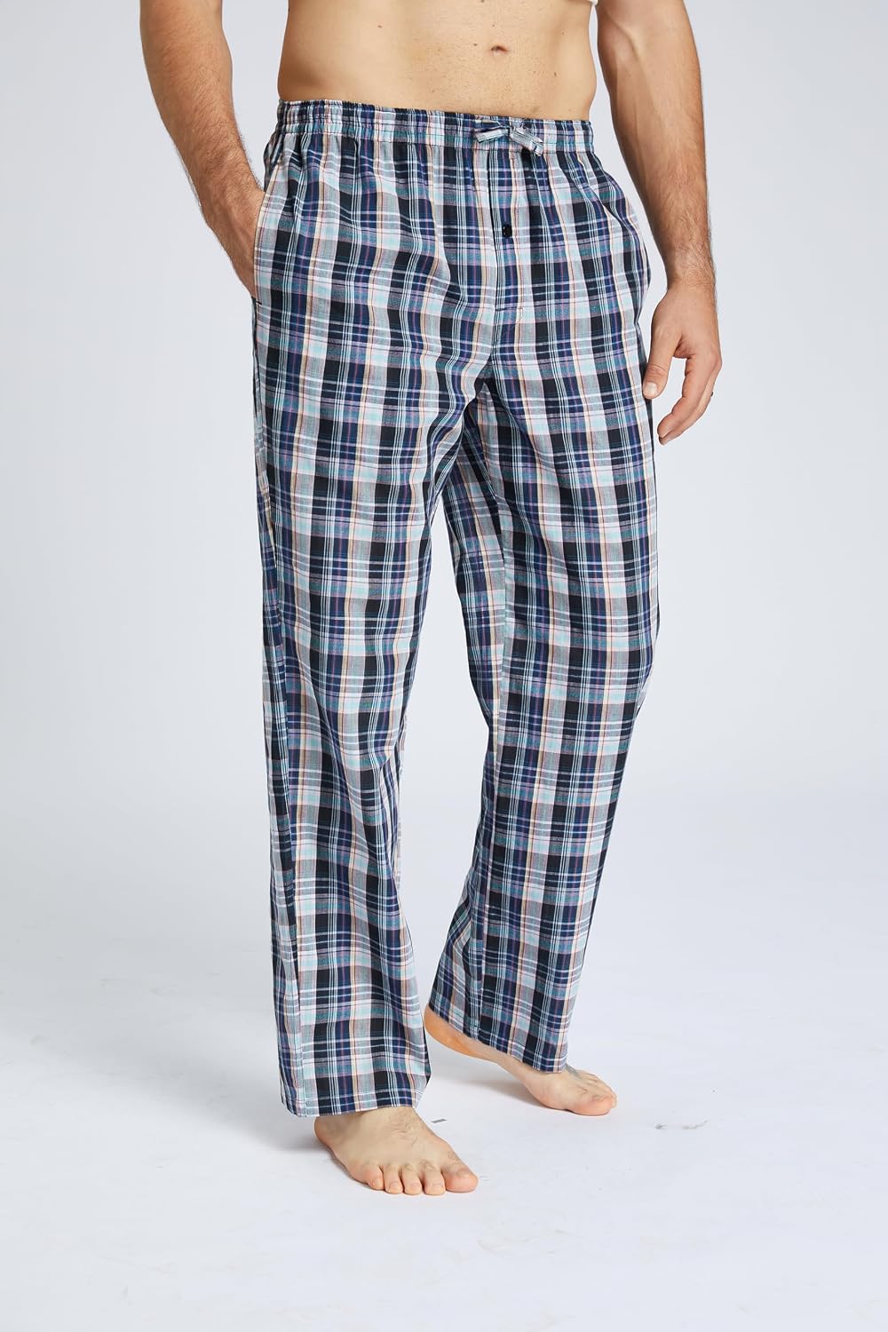 Jveyvth Mens Pajama Pants 100% Cotton Plaid Sleep & Lounge Pants, PJ Bottoms with Pockets and Button Fly