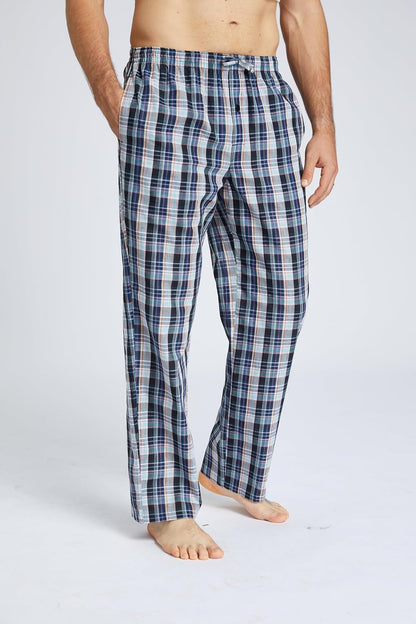 Jveyvth Mens Pajama Pants 100% Cotton Plaid Sleep & Lounge Pants, PJ Bottoms with Pockets and Button Fly