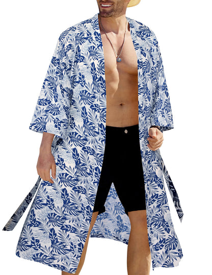 COOFANDY Men's Lightweight Kimono Robe Japanese Bathrobes Open Front Long Cardigan Cloak with Belt