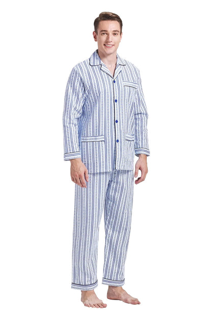 GLOBAL Men's Pajamas Sets 100% Cotton Flannel Sleepwear Long-Sleeve top & Bottom