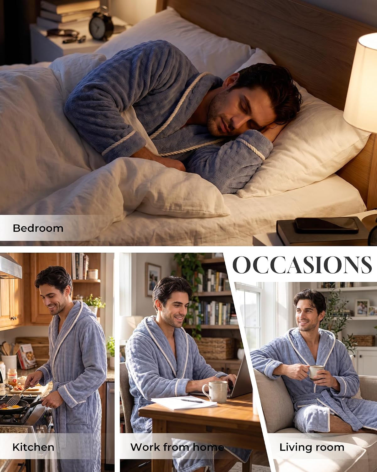U2SKIIN Mens Robe Quick Dry Fleece Hooded Bathrobe for Men Spa Robe