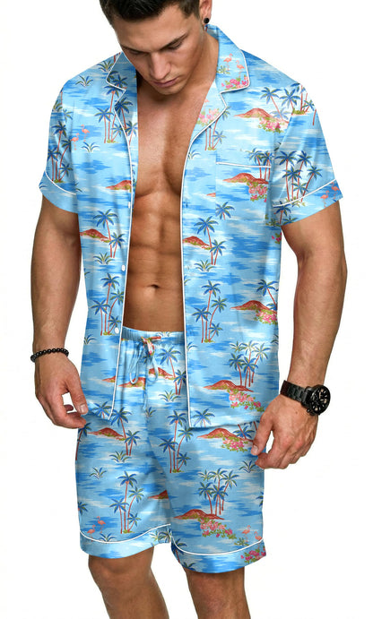 Ekouaer Mens Silk Satin Pajamas Set Short Sleeve Button Up Lounge Pjs Set