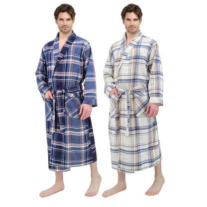 Andrew Scott Mens 2 Pack Long Sleep -Sauna Robe / 100% Cotton Flannel Brush Warm Bathrobe