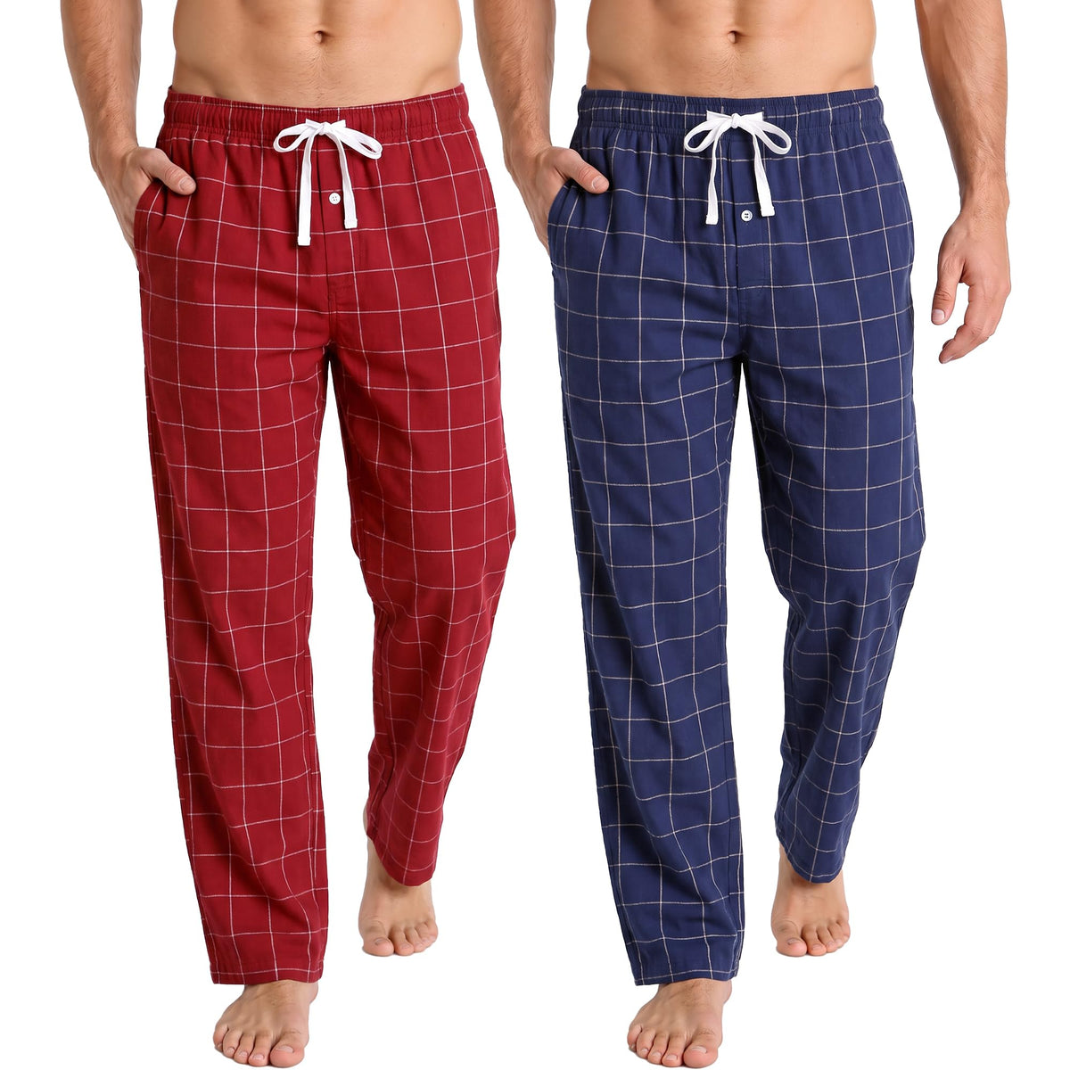 Vulcanodon Men's 100% Cotton Pajama Pants 2Pack, Plaid Sleep Pants