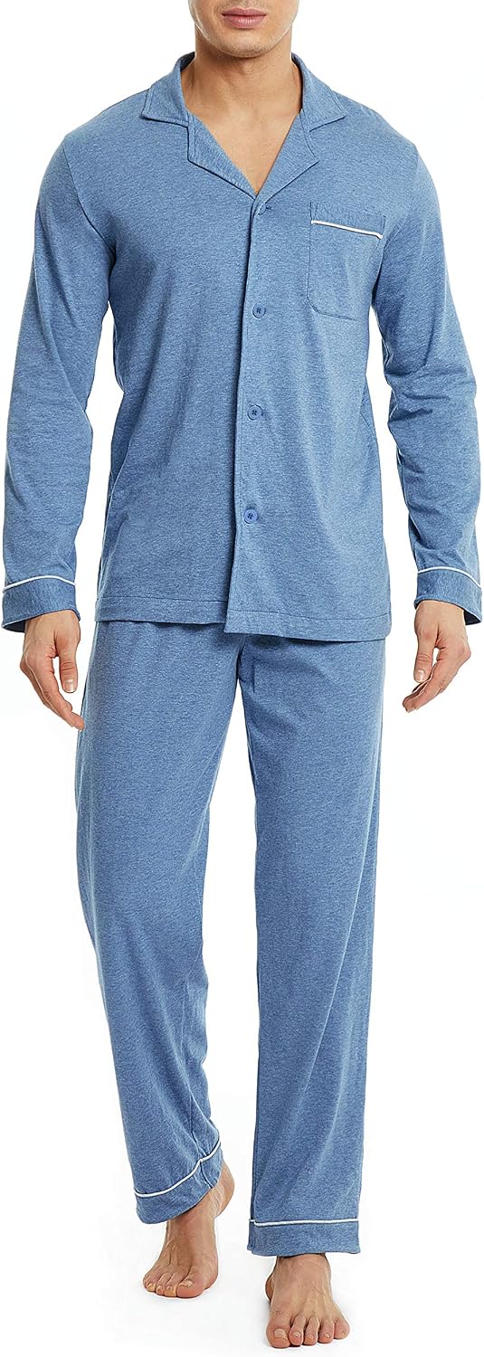 DAVID ARCHY Men's Pajama Set, Premium Combed Cotton Long Sleeve Sleepwear