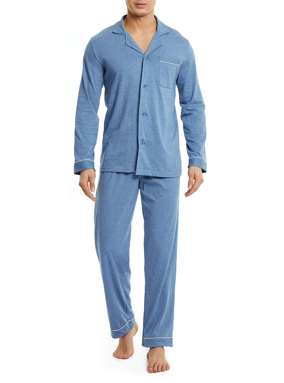 DAVID ARCHY Men's Pajama Set, Premium Combed Cotton Long Sleeve Sleepwear