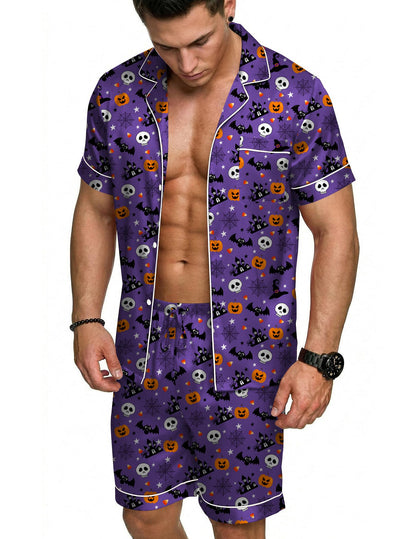 Ekouaer Mens Silk Satin Pajamas Set Short Sleeve Button Up Lounge Pjs Set