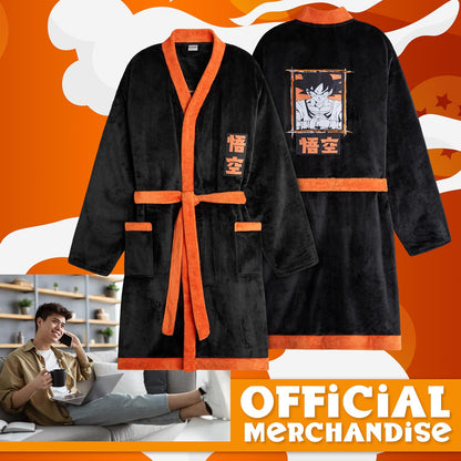 Dragon Ball Z Fleece Robe for Men, Teens, Warm Bathrobe, Cozy Robe Plush House Coat, Goku Anime Gifts for Men