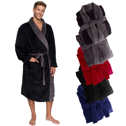 Ross Michaels Mens Robe Shawl Collar Wrap Style - Mid Length Plush Fleece Bathrobe