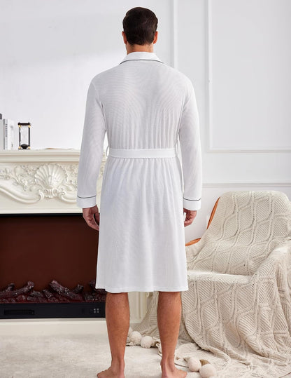 Ekouaer Mens Robes Lightweight Waffle Knit Kimono Bathrobe Long Sleeve Sleepwear Soft Knee Length Robe with Pockets