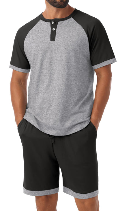 Men's Henley Pajama Sets 2 Piece Lounge Sleepwear Soft Sleep Summer Pjs