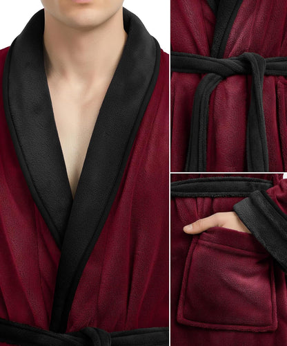 Luxury Ultra Soft Mens Robe Plush Fleece Long Bathrobe