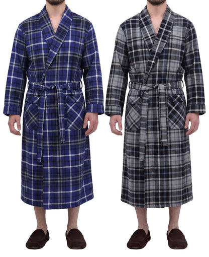 Andrew Scott Mens 2 Pack Long Sleep -Sauna Robe / 100% Cotton Flannel Brush Warm Bathrobe