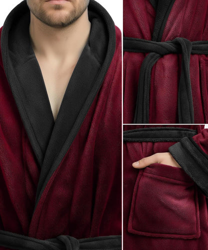 Luxury Ultra Soft Mens Robe with Hood Plush Fleece Long Bathrobe