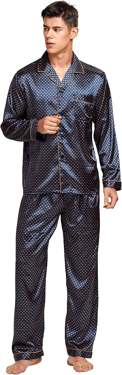 TONY & CANDICE Men's Classic Satin Pajama Set Sleepwear
