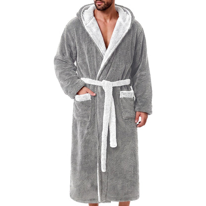 GIISAM Mens Robes Soft Fleece Plush Warm Hooded Thick Heavy Cozy House Coat