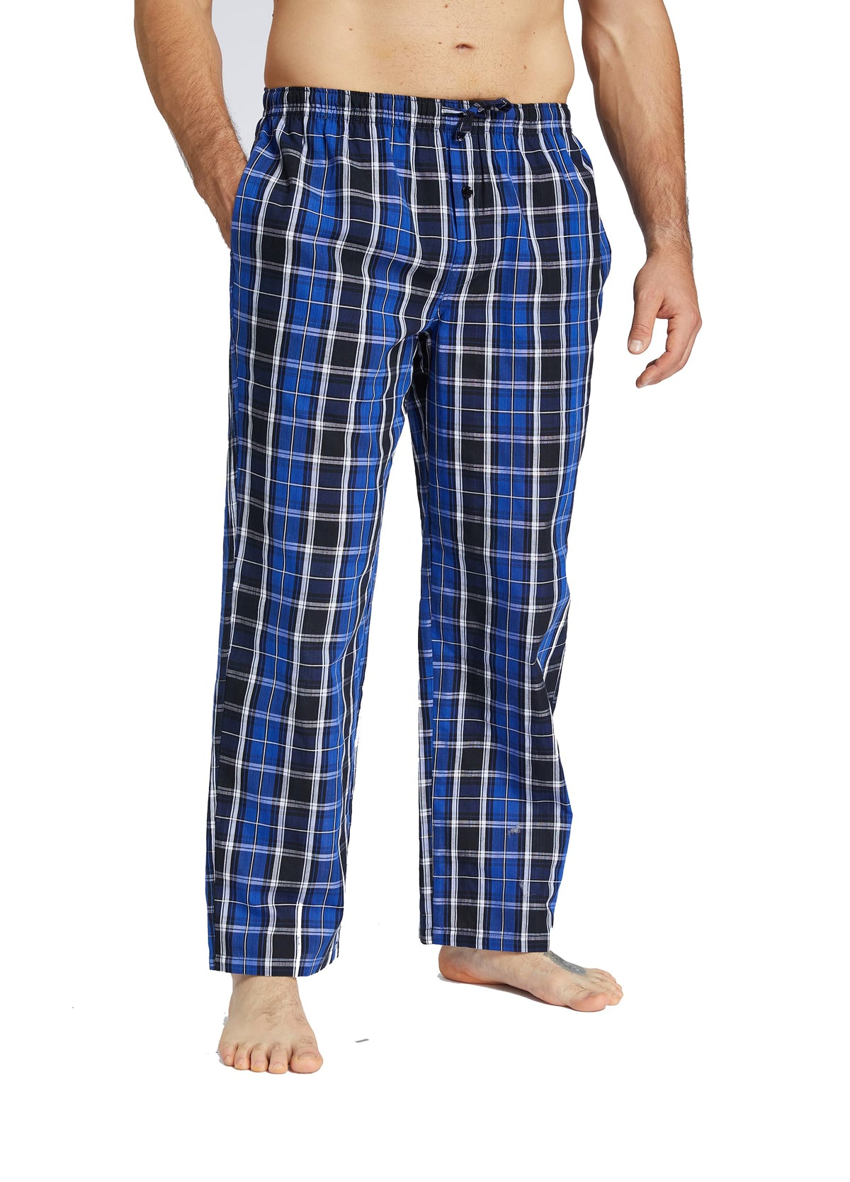 Jveyvth Mens Pajama Pants 100% Cotton Plaid Sleep & Lounge Pants, PJ Bottoms with Pockets and Button Fly