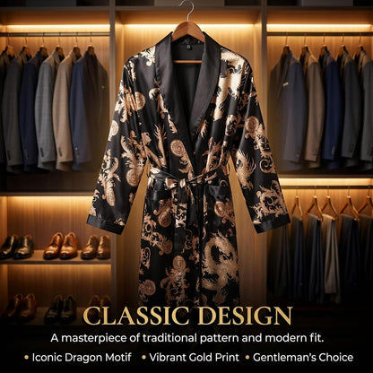 Men's Satin Robe Kimono Bathrobe Long Sleeve Spa Robe
